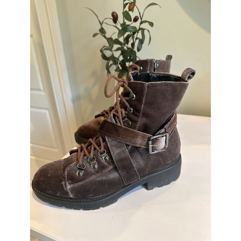 Steve Madden Extreme Purple Velvet Combat Moto Gorpcore Boots Women’s 8.5 Y2K